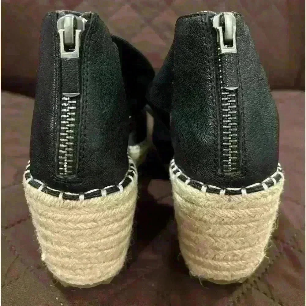 Eileen Fisher Wiley Sandals Shoes 6 Black Leather Zip Up Wedge Knot Espadrille - Picture 9 of 10